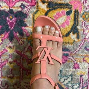 Louis Vuitton pink logo wedges